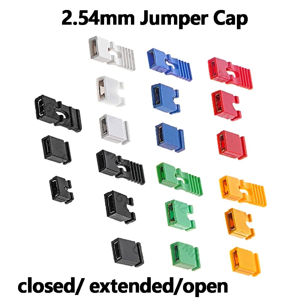 100PCS/lot 2.54mm Jumper Cap Short Circuit Block Connector Hat Closed Open Long Handle for Pin Header Male Female PCB open