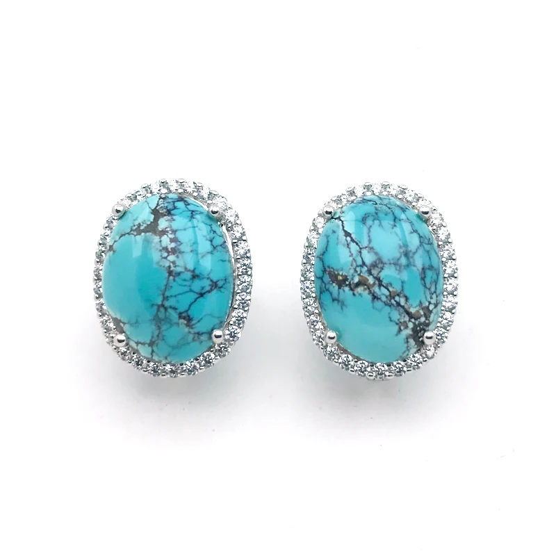 CSJ elegante orecchino turchese naturale Sterling 925 argento gemma ovale 12*16mm per le donne festa di compleanno regalo di gioielli di natale