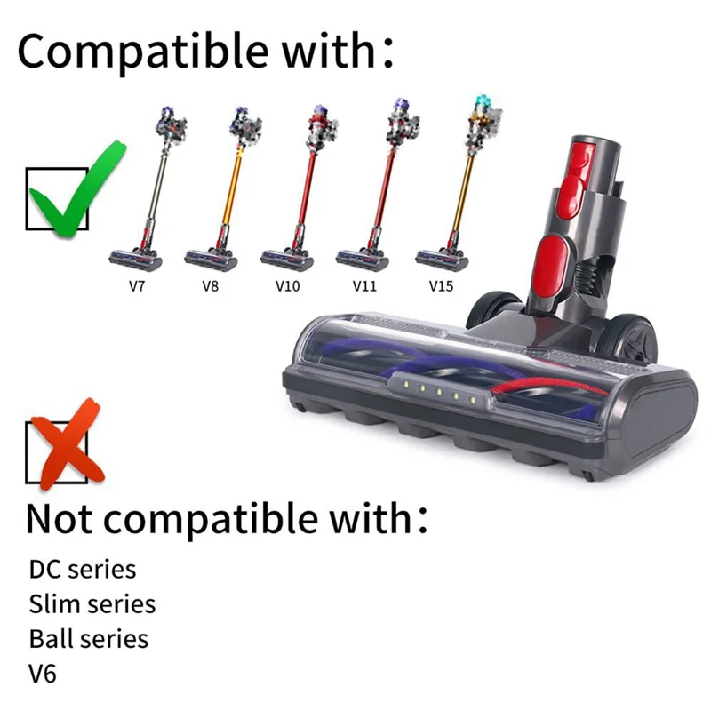 A76G - Nakładka na podłogę z twardego drewna do odkurzaczy Dyson V7 V8 V10 V11 V15, części zamienne z głowicą szczotkową rolkową i reflektorami LED