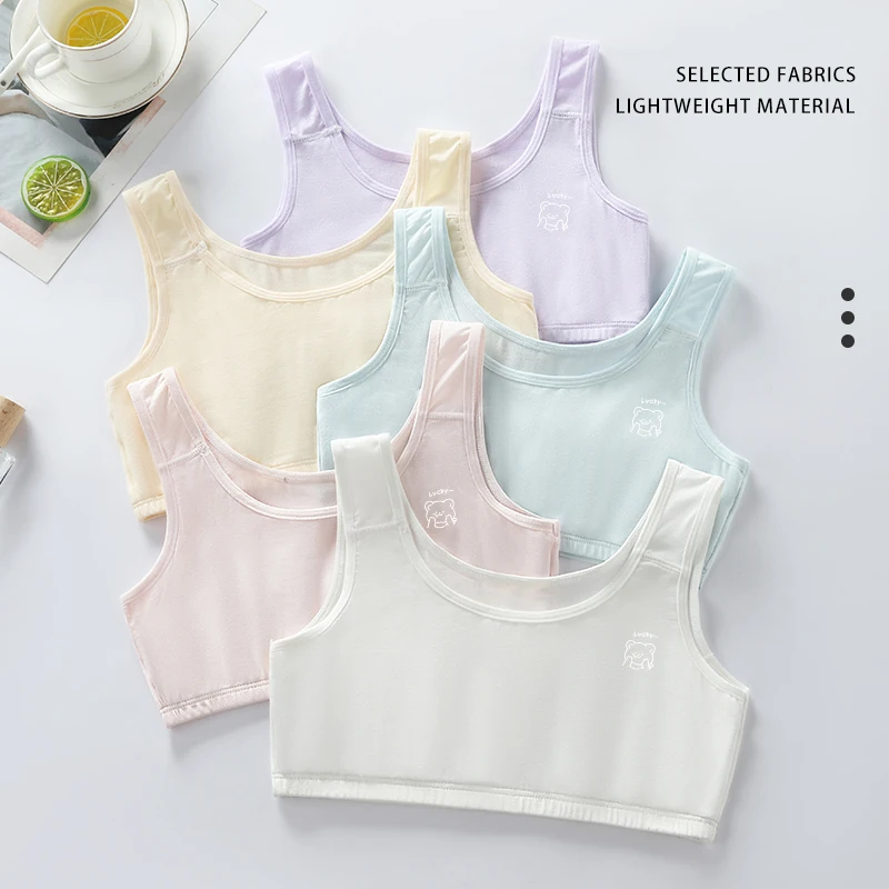 Girls' Developmental Period Underwear Tank Tops with Anti-Boob Panels, Breathable, Suitable for Elementary and Middle School Stu