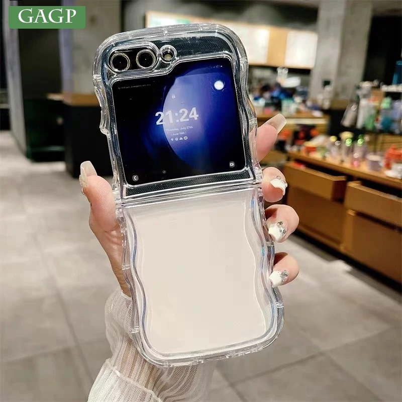 Original Transparent Wave Border Phone Case For Samsung Galaxy Z Flip 6 5 Flip 4 3 5 6 Soft Silicone Shockproof Ultra Thin Cover