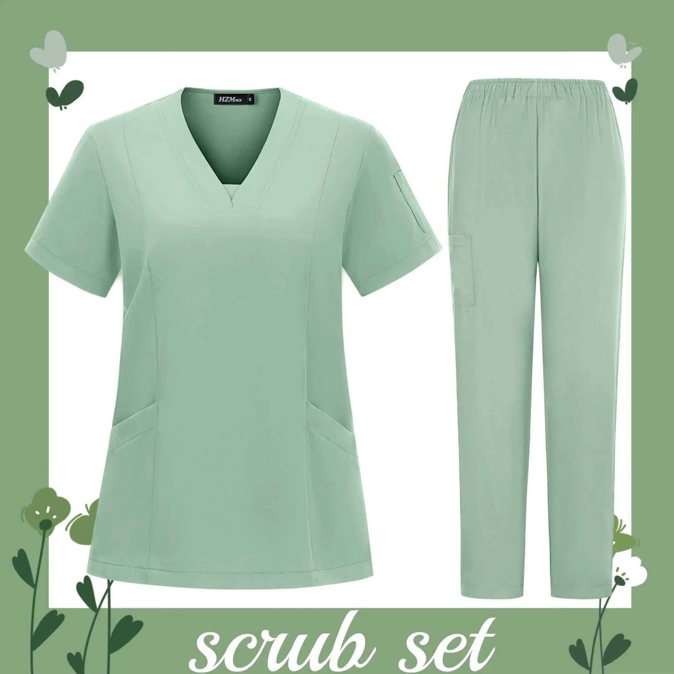 Verpleegster Medisch Uniform Hoge kwaliteit Pet Grooming Care Werkkleding Set Scrubs Operatiekamer Chirurgische Toga Korte mouw elastische broek