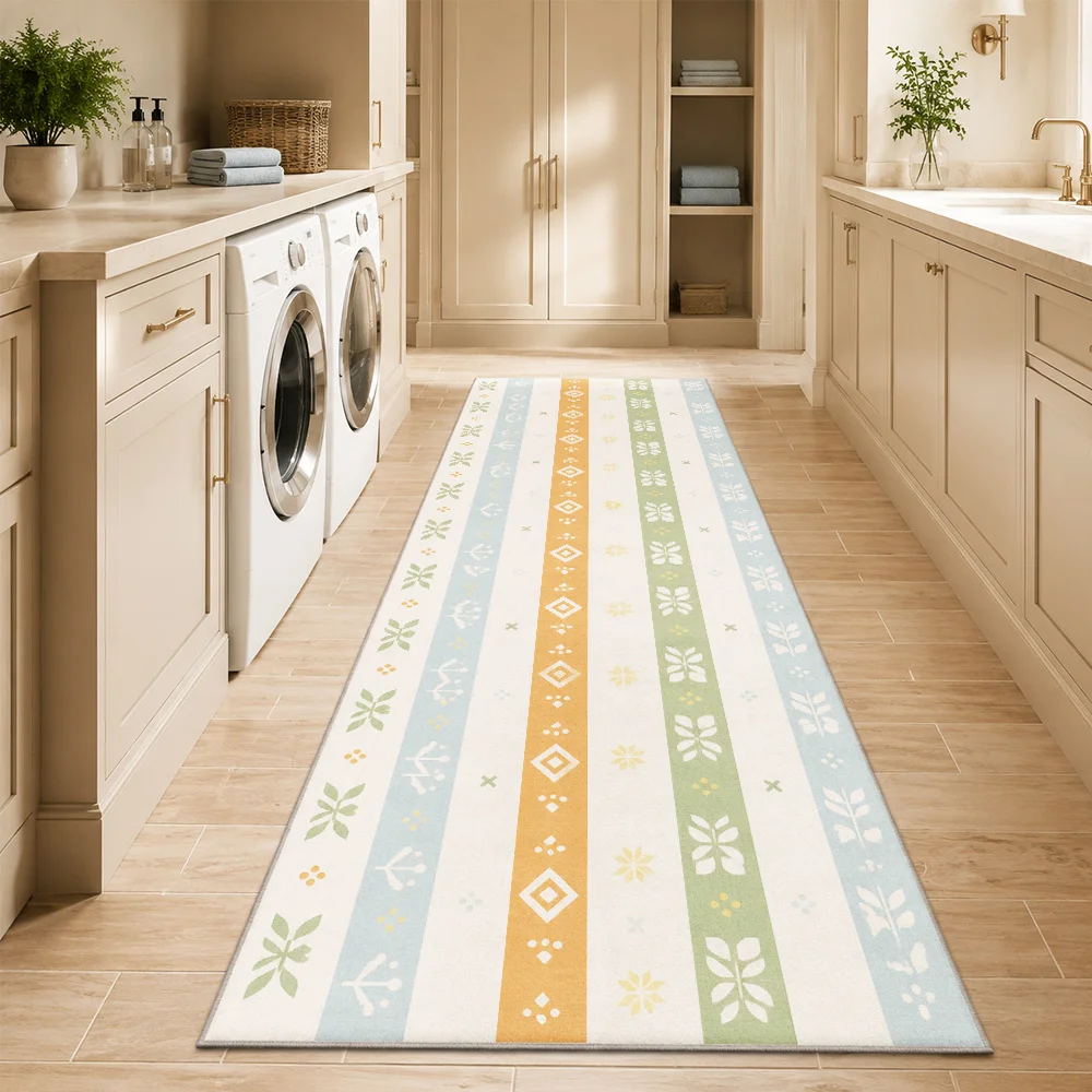 Bohemian Geometric Runner Rug Striped Tribal Totem Carpet For Laundry Room Kitchen Hallway Bathroom Entrance Long Floor Mat