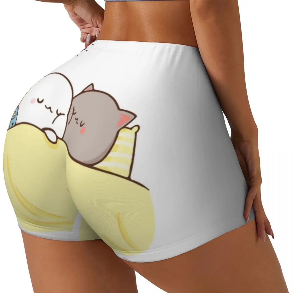 Custom Peach And Goma Mochi Cat Sleeping Workout Shorts Women's Gym Volleyball Biker Yoga Shorts