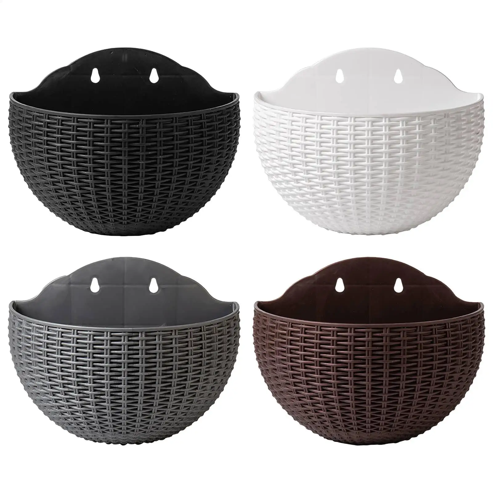 European Style Plastic Flowers Planter Baskets Wall Hanging Half Round Flowerpot Imitation Rattan Planter Balcony Decor