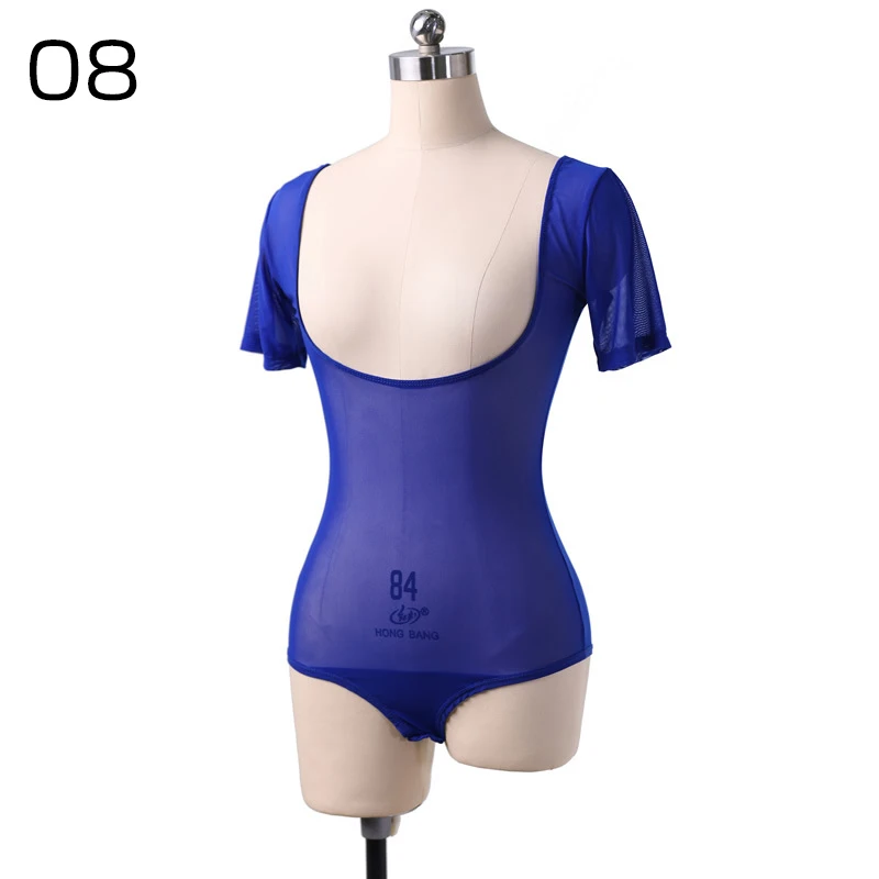 المرأة العلوي الذراع المشكل الصدر دعم مثير شفافة شير قمم Dancewear قصيرة الأكمام مفتوحة التمثال يوتار الرقص الشرقي بذلة