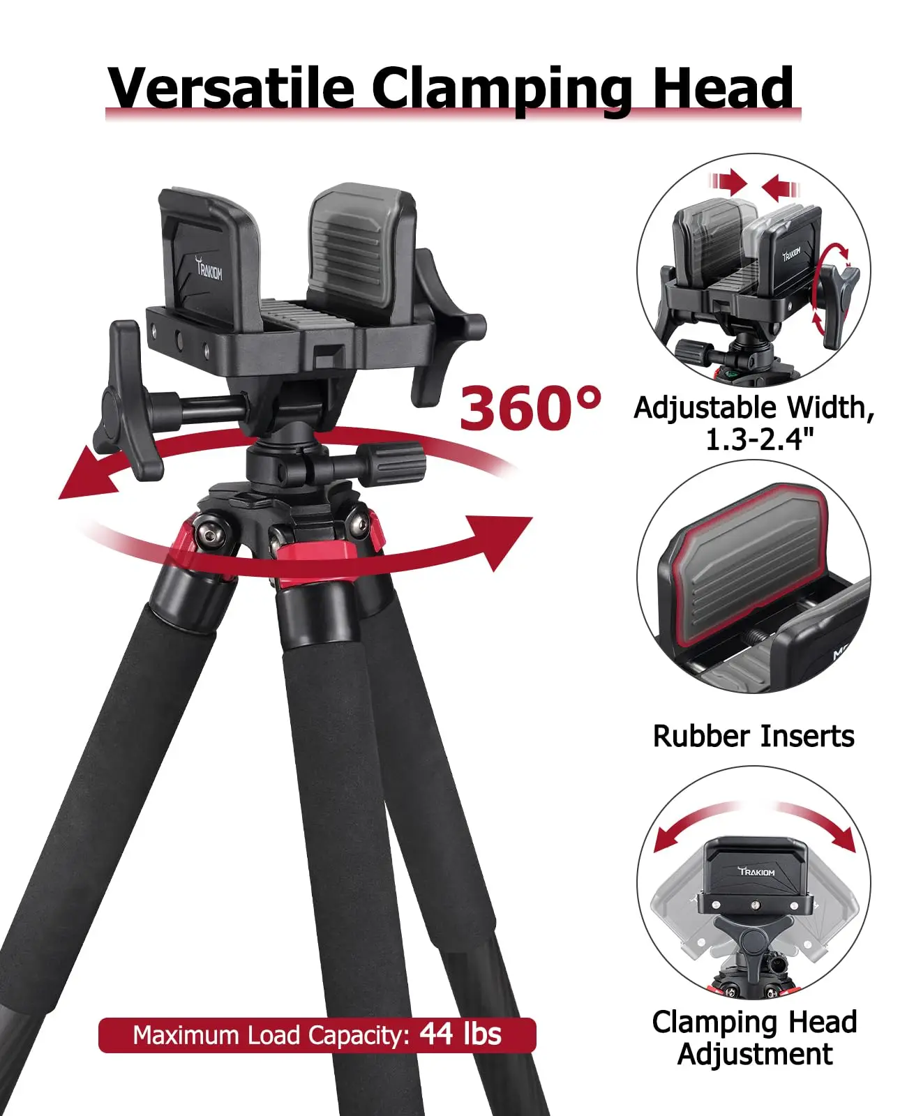 مسند ثلاثي القوائم من ألياف الكربون خفيف الوزن وأرجل قابلة للتعديل مع 360 درجة ° حامل رأس بمشبك قابل للتعديل للصيد في الهواء الطلق #4