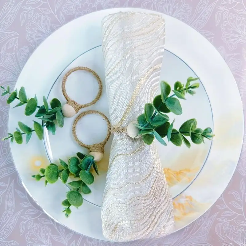 2Pcs Handmade Rattan Eucalyptus Napkin Rings Boho Rustic Decor for Cafe Bistro Casual Table Decoration