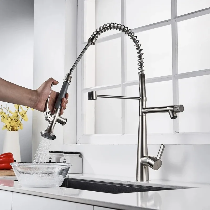 ZC1-Contemporary Luxury 3 Way Brass Tap Single Hole Pull Out Faucet Kitchen