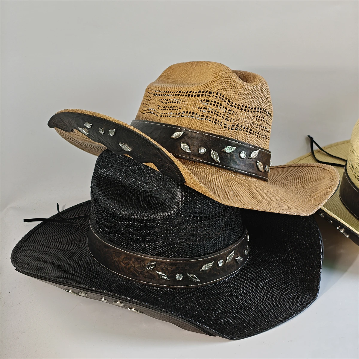 Sombrero de Vaquero Occidental de Alta Calidad, Tejido a Máquina, Estilo Caballero, para Hombre y Mujer, Verano, Vintage, con Cinturón de Cuero, Chapéu Cowboy