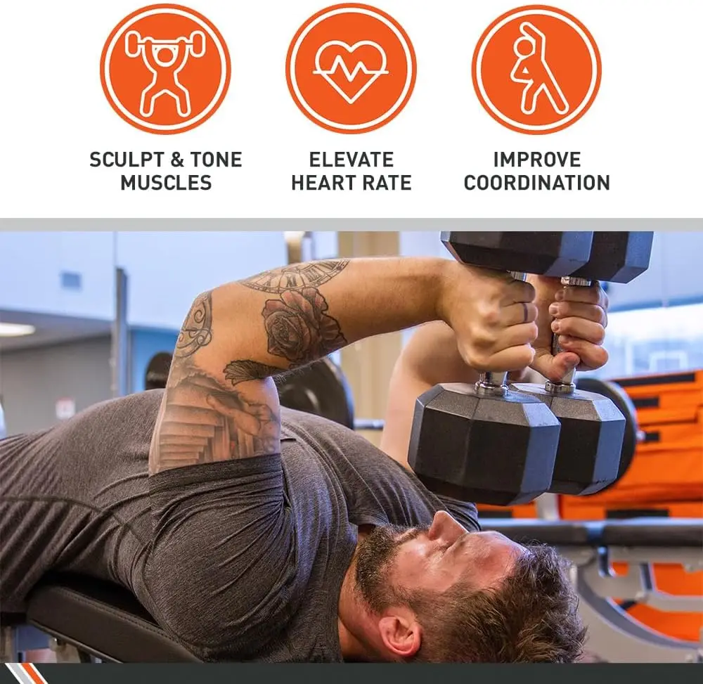 Rubber Encased Hex Dumbbell Weight, Single - Dumbbells for Exercises - Strength Training Equipment - Home Gym Accessories