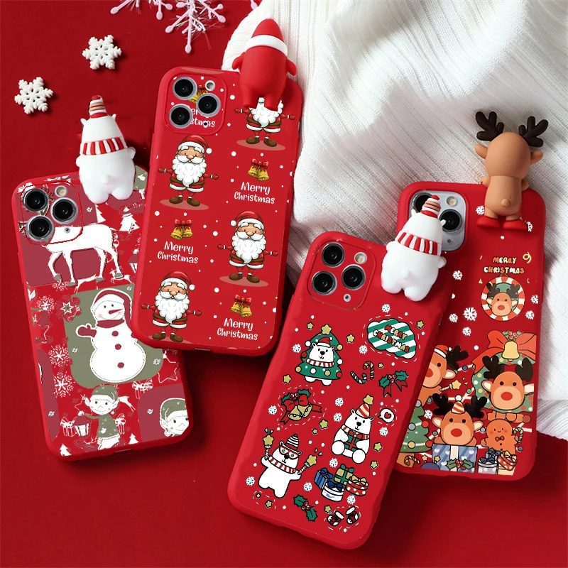 Christmas 3D Bear Santa Claus Reindeer Case For Xiaomi Mi 11 12 13 Lite 12T 13T 11T Pro Redmi 10 9 9C 9A 9T Note 8 Pro Tpu Cover