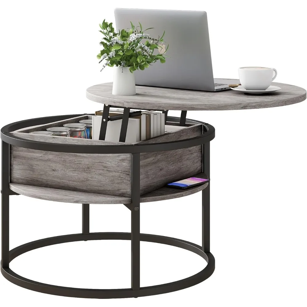 

Round Coffee Table with Storage,Lift Top Coffee Table for Living Room Reception Room,2 Tier Small Round Table Dining Center,Grey