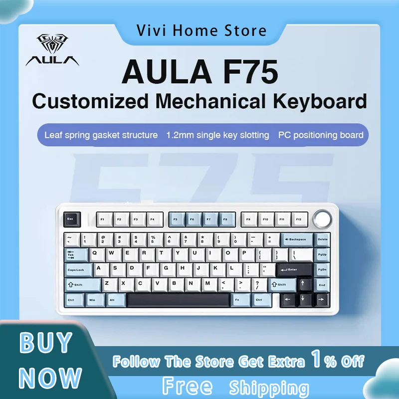 

AULA F75 Mechanical Keyboard Customization 75% Layout 2.4G Wireless/Bluetooth/Wired RGB OEM Profile Pad Structure Game Keyboard