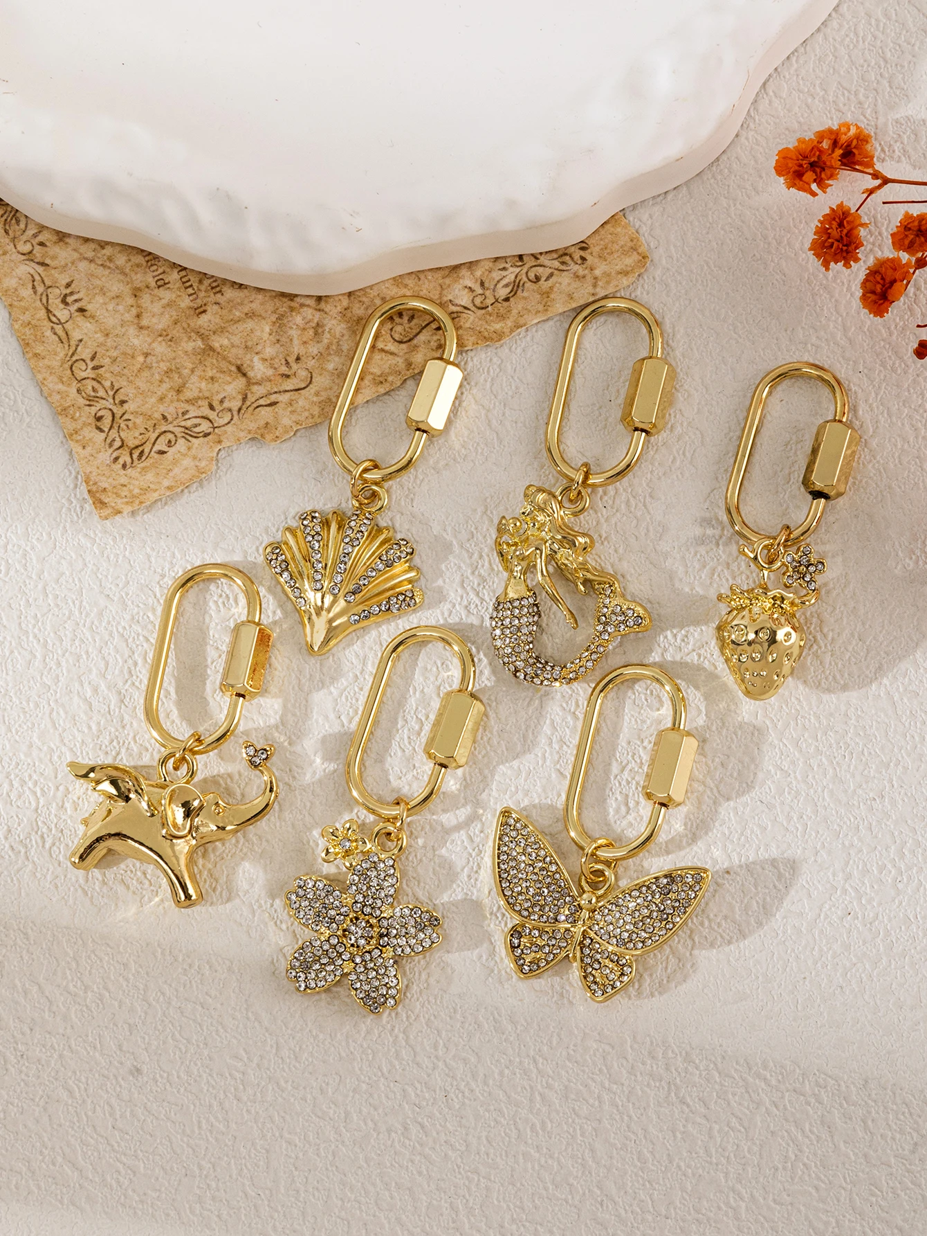 Vielseitiger, trendiger, frischer, mit Diamanten besetzter Blumen-Elefanten-Meerjungfrauen-DIY-Anhänger-Schlüsselanhänger für Schmuck. – Detail 1