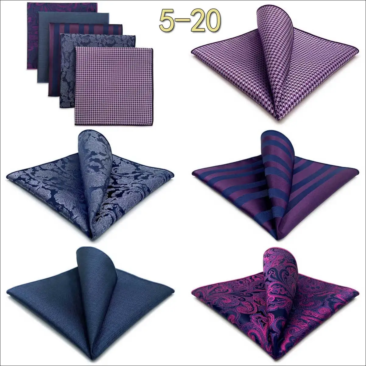 5 Pieces Mens Jacquard Pocket Square Set Multi Styles Handkerchief Suit Pocket Towel Hanky Vintage Business Accessories Gift