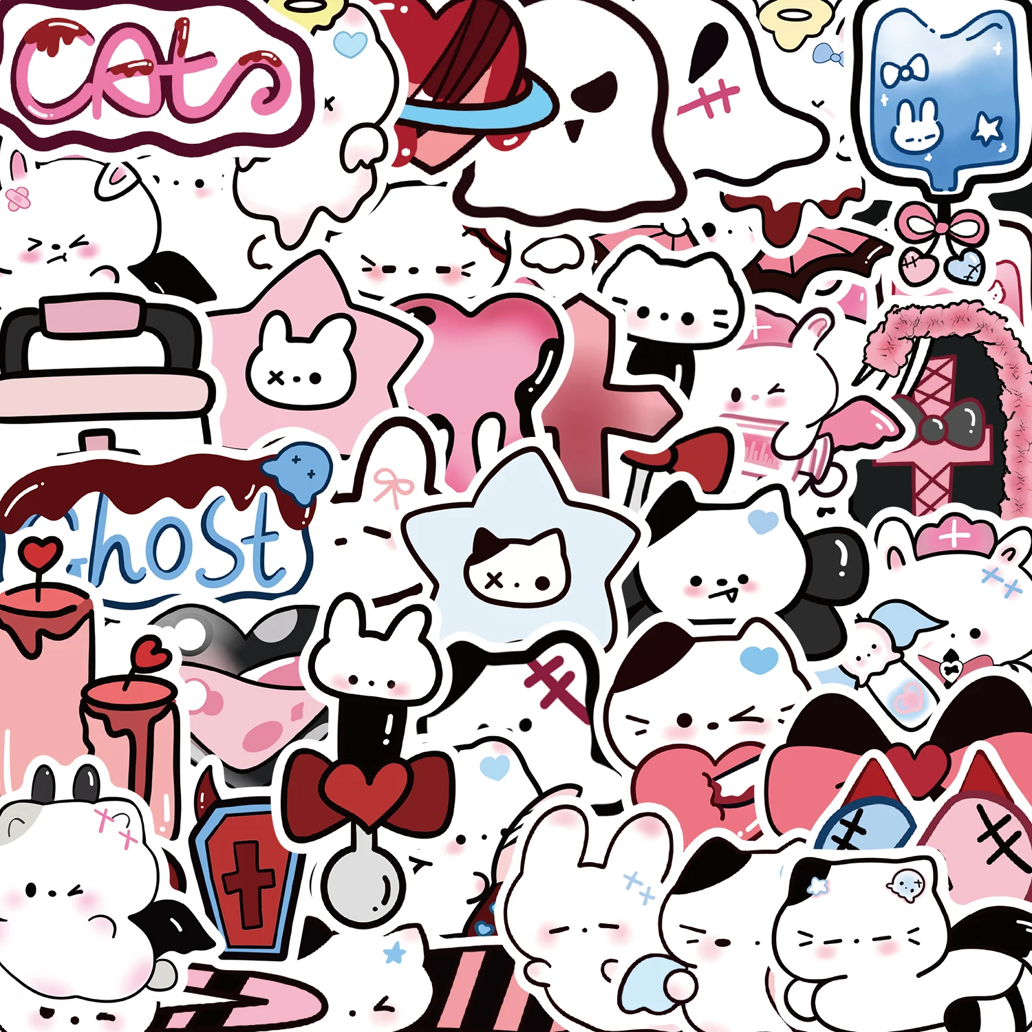 50pcs  Asian Cat and Rabbit Waterproof Graffiti Sticker Aesthetic Decorative Luggage Cup Guitar Laptop Phone Notebook Stickers