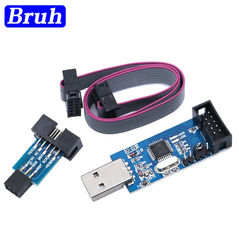 USBASP usbisp AVR programmer USB ATmega8 ATmega128 attiny/can/pwm ISP USB ASP DIY + 10PIN to 6pin adapter board supports win7 64