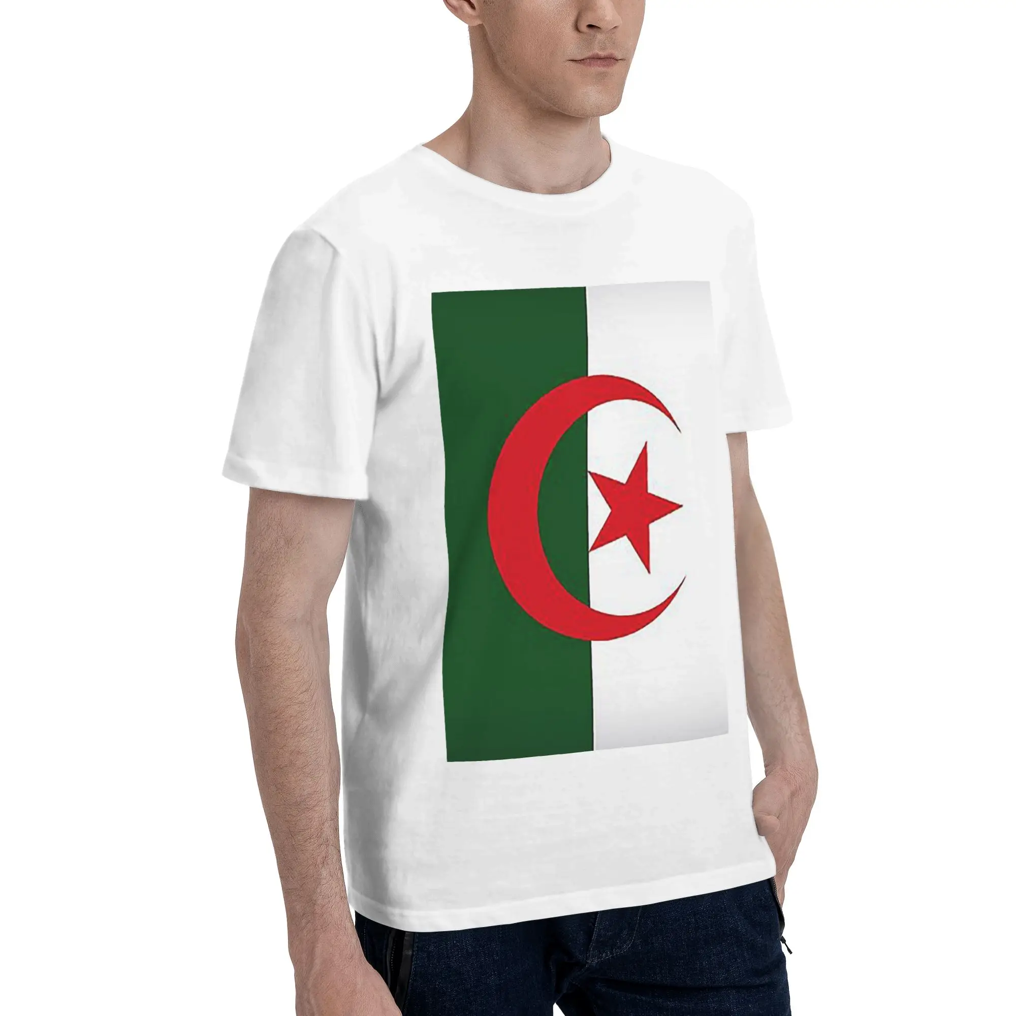 

Algeria Official Flag of Algeria Men T-Shirt Oversized T Shirts Men's O-Neck Cotton Tees Short Summer Male