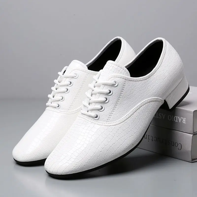 White Stone Pattern New Dance Shoes Square Dance Shoes Soft Sole Social Dance Shoes Leather Latin Dance Sneakers