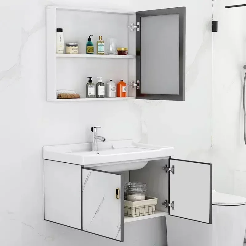 

For Modern Hotel Bathroom Cabinet Sink Metal Mirror Makeup Skincare Cupboard Bathroom Shelves Furniture