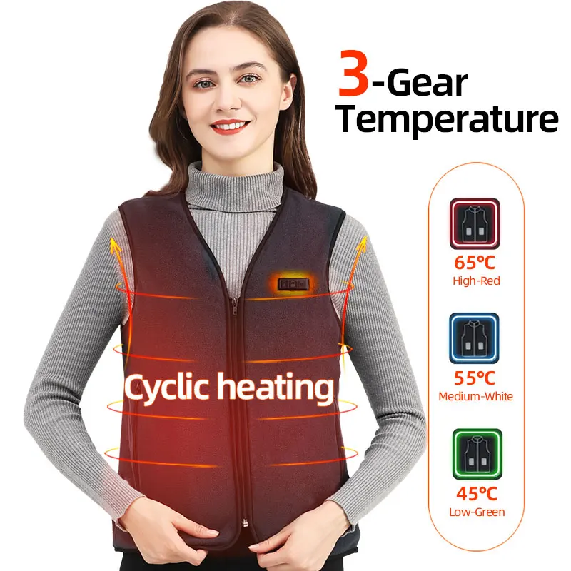 Smart Fleece Heated Vest Men USB Electric Self Heating Vest Women Rechargeable Heated Jacket Thermal Hunting Heated Clothes