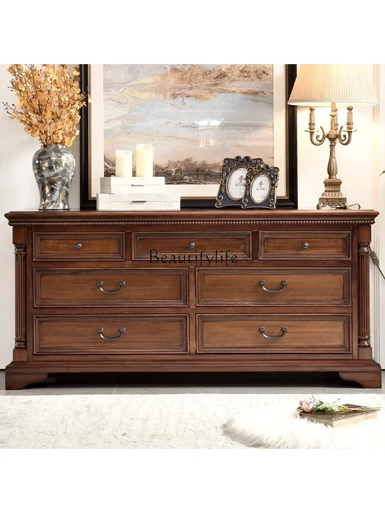 American chest living room entrance storage simple and beautiful storage solid wood seven chest black walnut