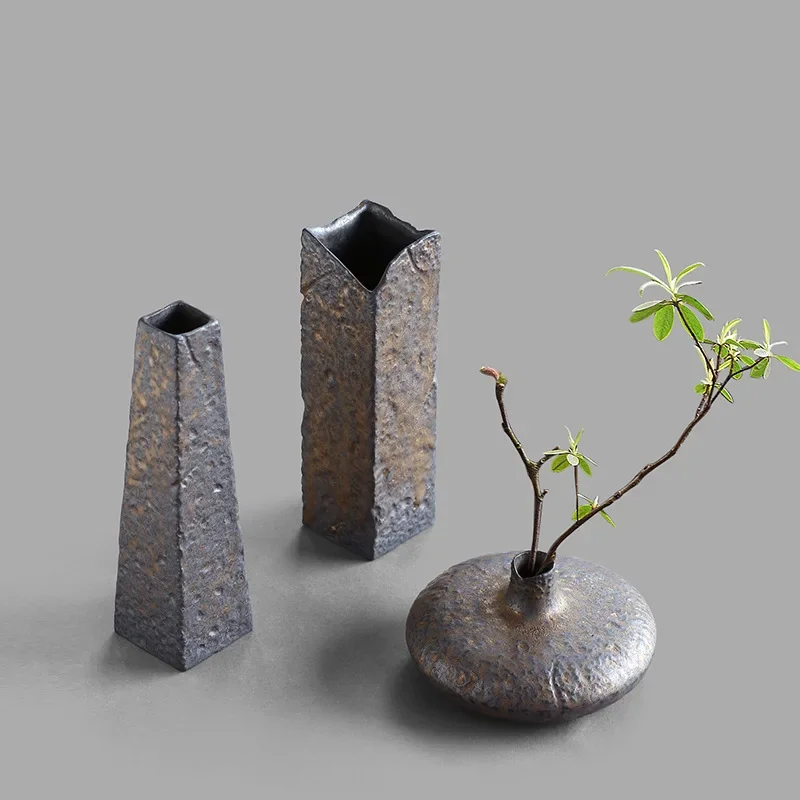 Small Vase Ornaments Crude Pottery Kiln Change Flower Arrangement Tea Ceremony Hydroponic Flower Arrangement Ceramic Mini Vase