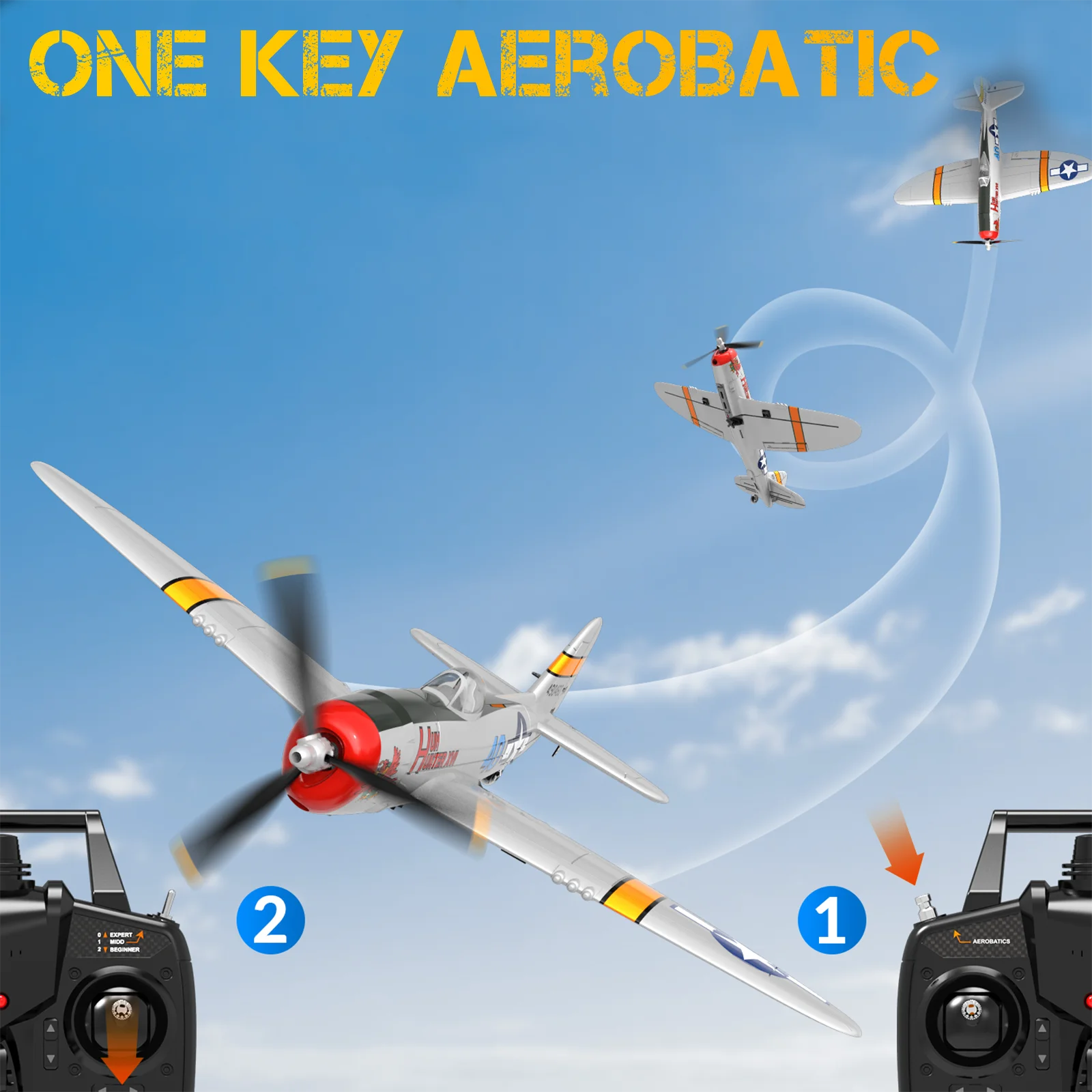 طائرة VOLANTEXRC RC، طائرة RTF 4CH P-47 Thunderbolt RC، نظام تثبيت X-Pilot، هوائي واحد، مناسبة للخارج #5