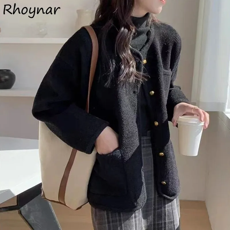 

O-neck Jackets Women Autumn Elegant Ladies Temperament Loose Tender Skin-friendly Button Pockets Design French Style Casual Chic