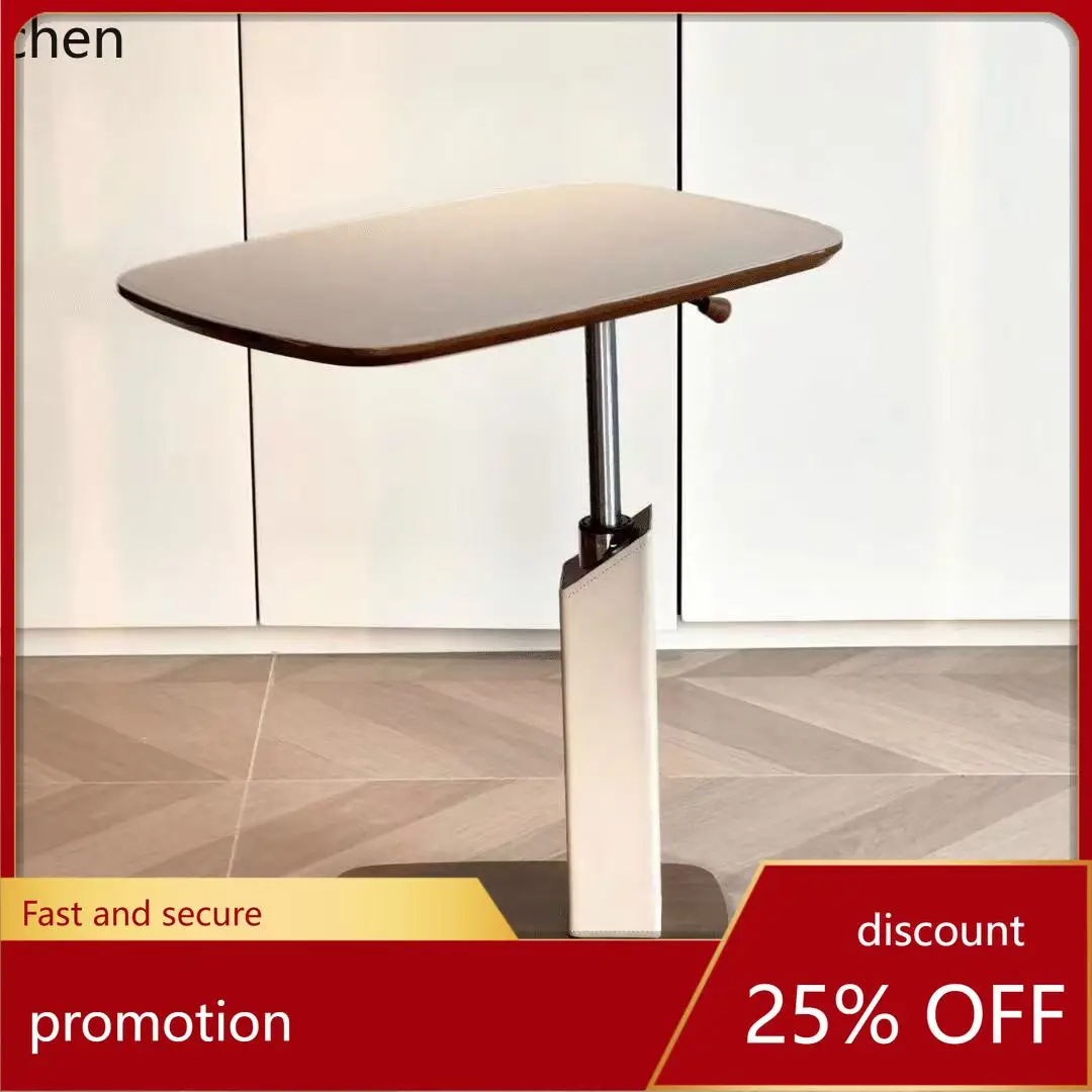 LYY  Saddle Leather Rotating Side Table Storage Rack Bedroom Adjustable Bedside Table