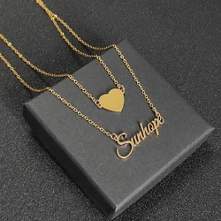 Customized Name Double Layer Pendant Necklace Heart shaped Choke Stainless Steel Summer Letter Women's Jewelry Gift