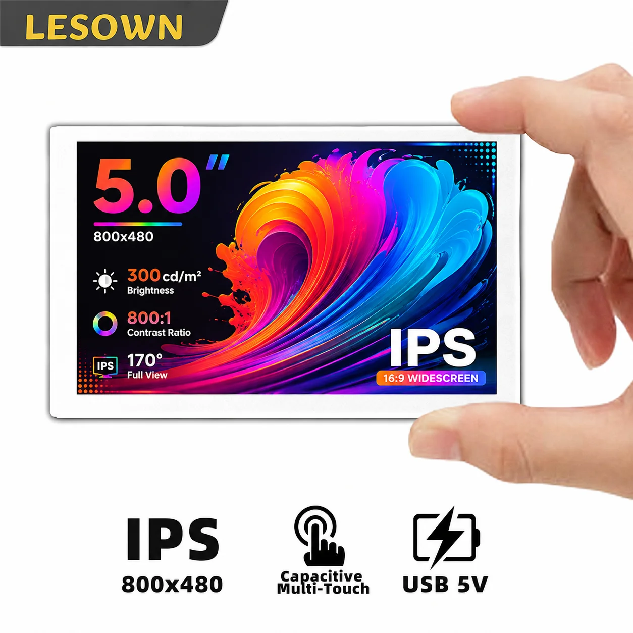 LESOWN Ultra-compact AIDA64 Display 5 Inch Matte White Secondary Screen Dynamic Hardware Mod Monitor 170 Angle