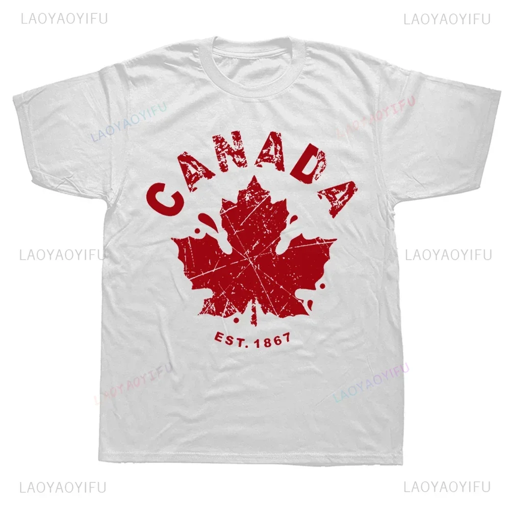 New Arrival Est 1867 with Canadian Flag Maple Leaf Printed TShirt Canada Comfortable Short Sleeve Creative T Shirt Y2k Man Tees