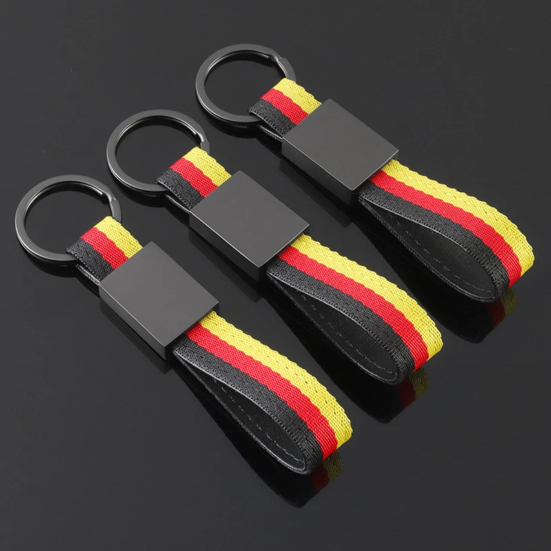 1pc Car Metal Keychain Ring Germany Italy Practical Nylon Woven Tape Three Color Of National Flag Durable Interior Parts