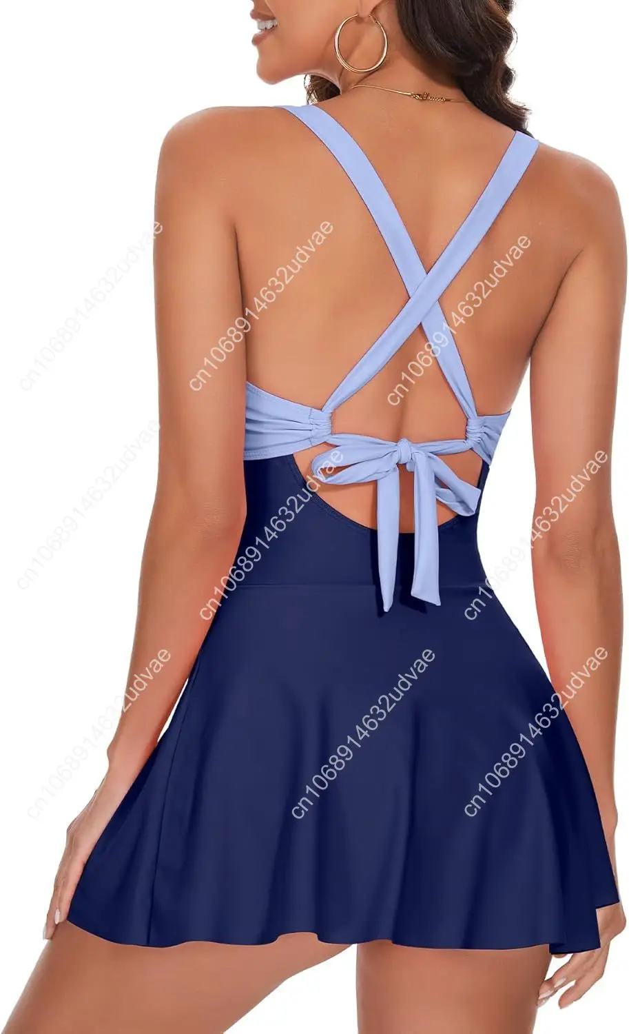 One Piece Swimsuit Women Tummy Control Swim Dress Sexy Criss Cross Tie Back Bathing Suit