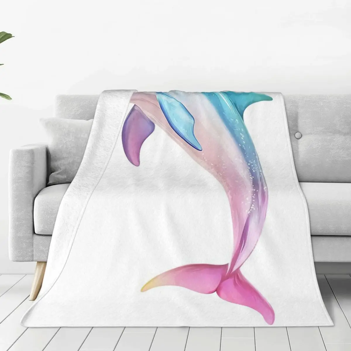 A Vibrant And Artistic Dolphin Illustration Blankets Flannel Sofa Throw Blankets For Home Bedroom Office Throws Bedspread Quilt