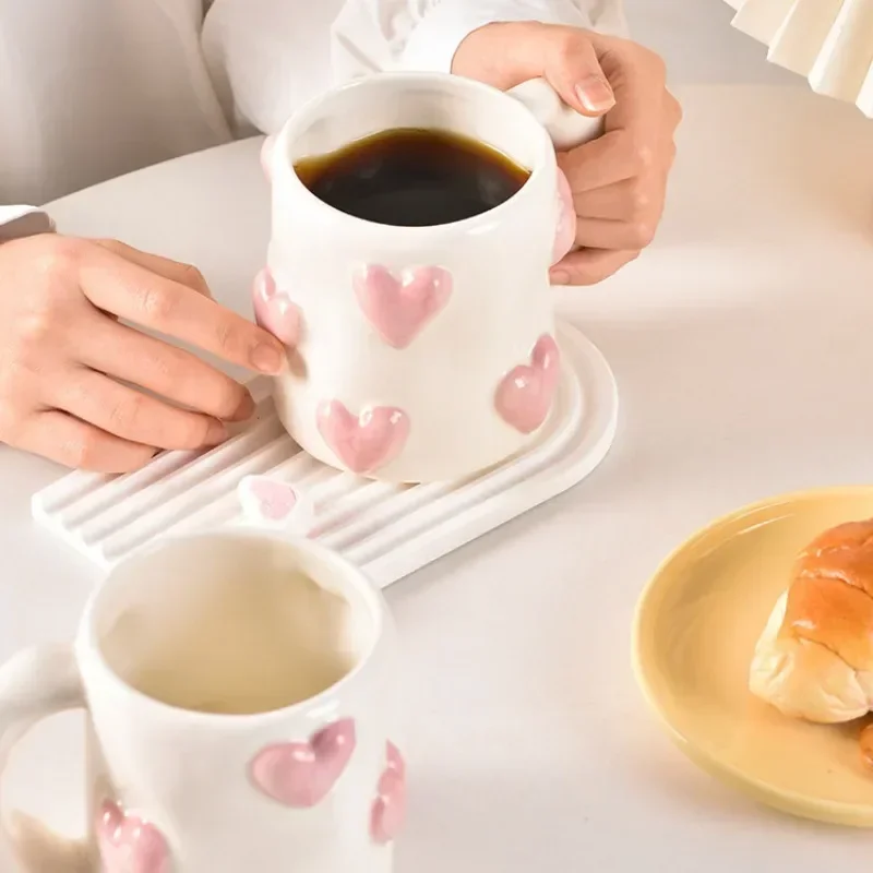 Simpatico cuore rosa tazza in ceramica tazze da caffè per la casa set di bicchieri da cucina set regalo di compleanno decorazione della casa tazza d'amore