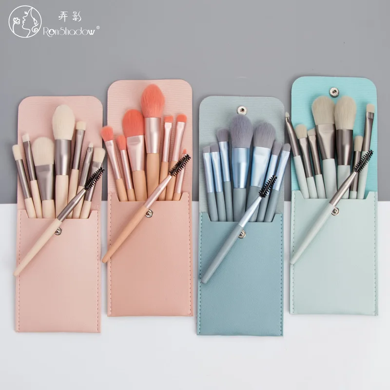 Ningying 8-teiliges tragbares Mini-Make-up-Pinsel-Set, buntes Beauty-Tools, Kosmetikpinsel-Set für Lidschatten, Rouge und Lippenstift