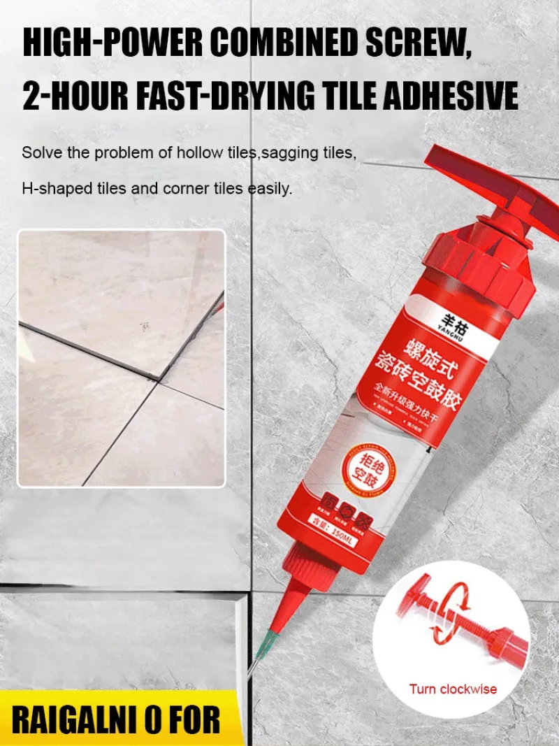 Adesivo de azulejo para reparo de tambor oco - Cola espiral anti-deformação de secagem rápida para parede e piso com força de enchimento de rachaduras