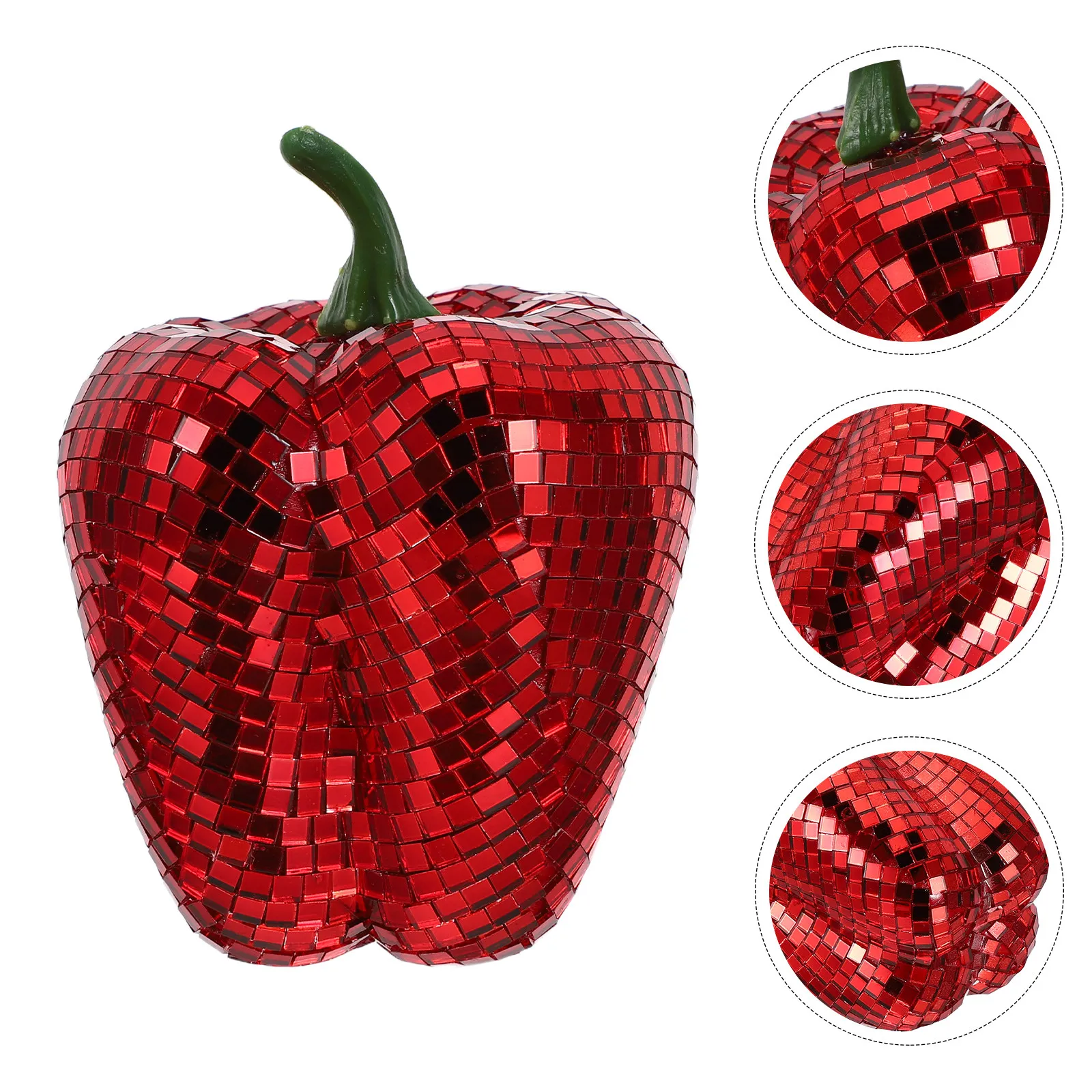 1 pieza de adorno de chile rojo con efecto espejo de discoteca de 3.92×2.72 pulgadas - Centro de mesa de cristal brillante para Fiesta Mexicana, Año Nuevo