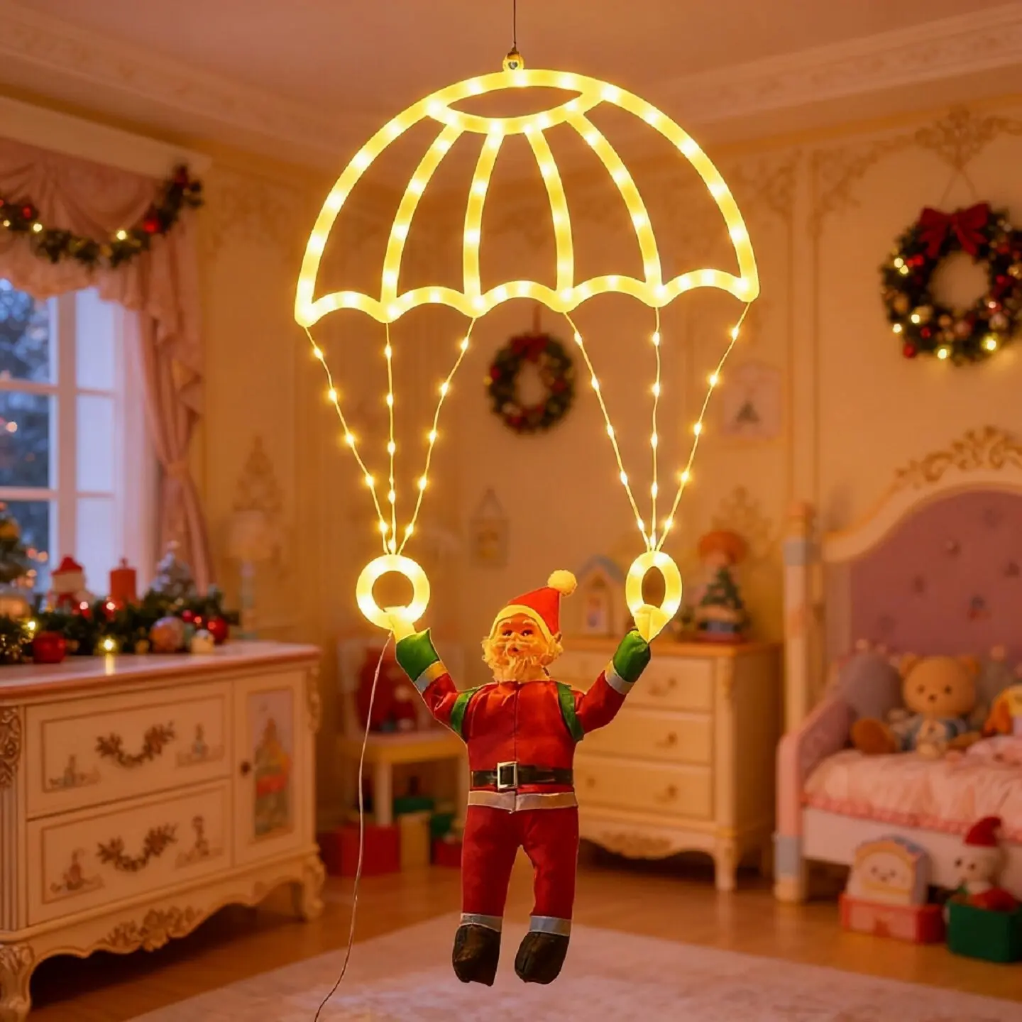 Santa Parachute Lights, Hanging Xmas Lights, Outdoor Christmas Decorations