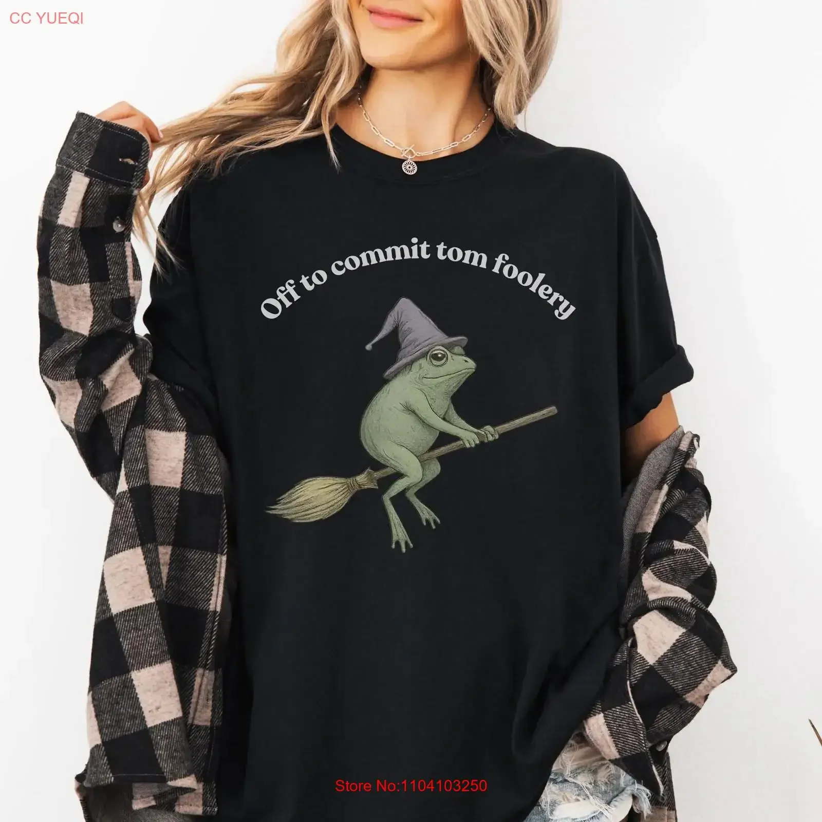 Witch Frog T Shirt Off to Commit Tom Foolery Funny Halloween Cottagecore on Broom Whimsical  vintage Washed