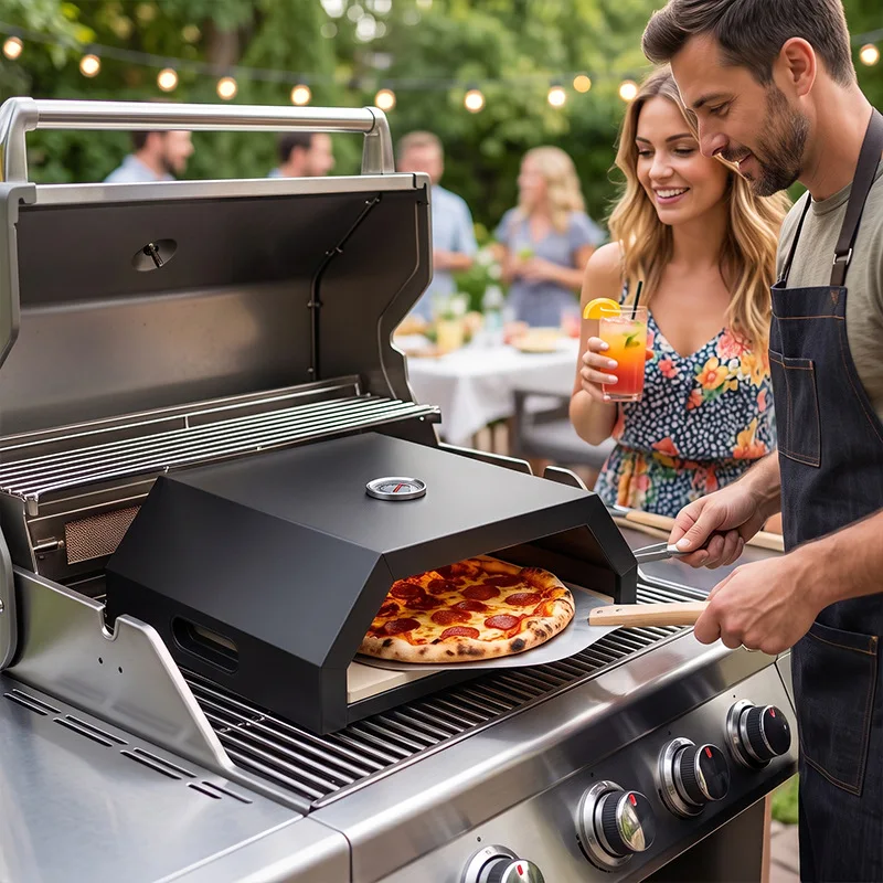 12 Inch Portable Gas‑Powered Pizza Oven Outdoor Backyard BBQ Pizza Grill Cooker for Camping