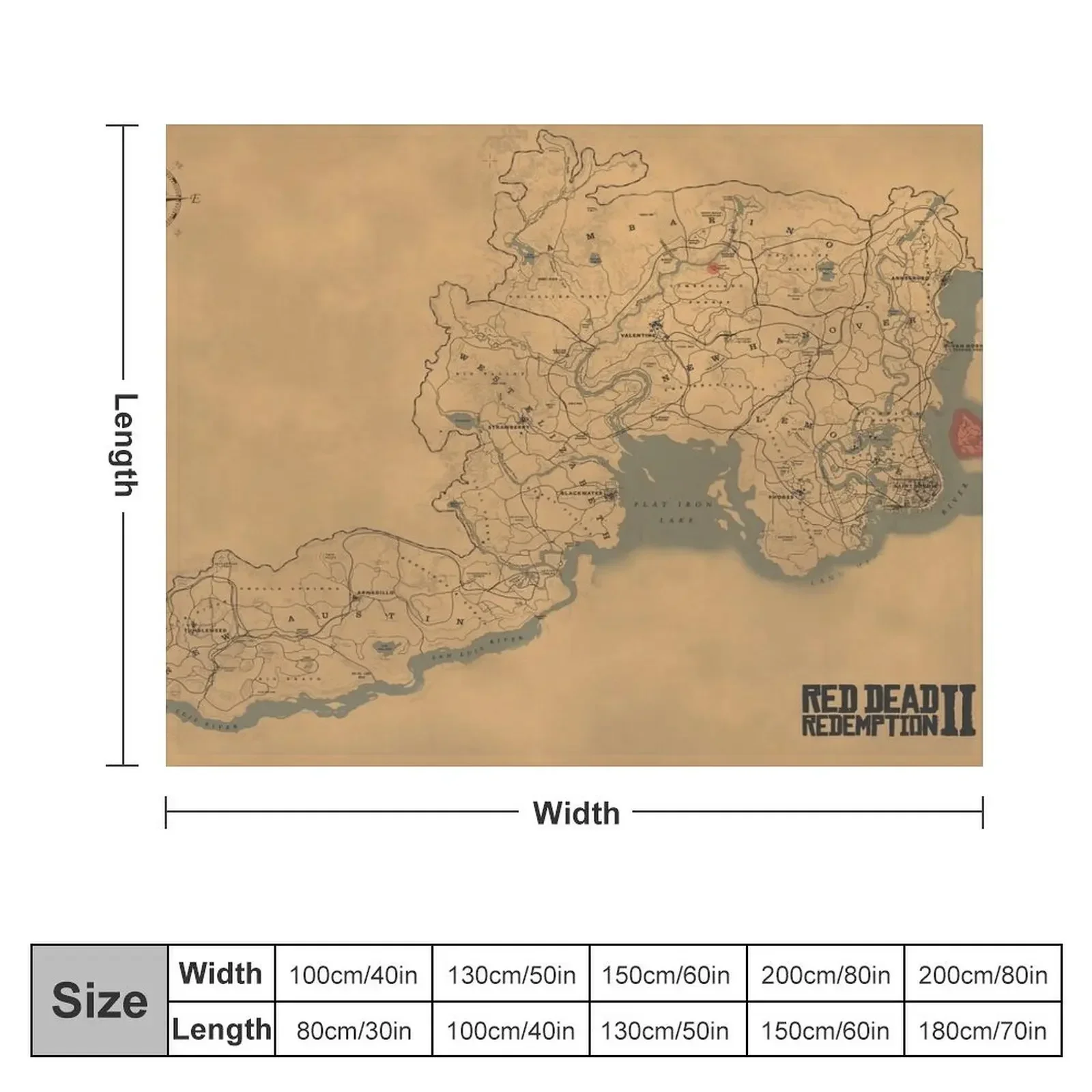 Red Dead Redemption 2 Map Poster - RDR2 Map Throw Blanket Beautifuls cosplay anime warm for winter Blankets