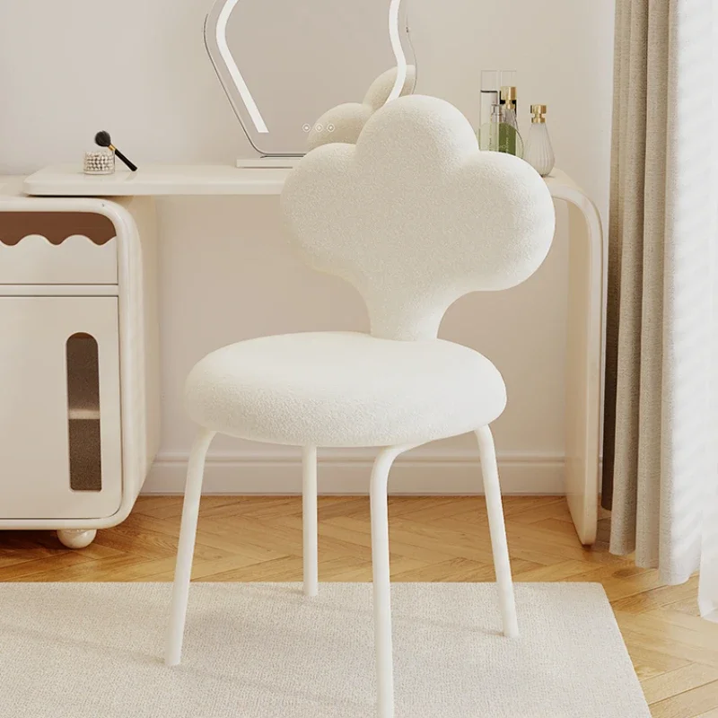 Modern Luxury Makeup Chair, Anti-Cat Scratch Cloth, Cute Cat Claw Backrest, Soft Lamb Cashmere Fabric Stool, for Dressing Room