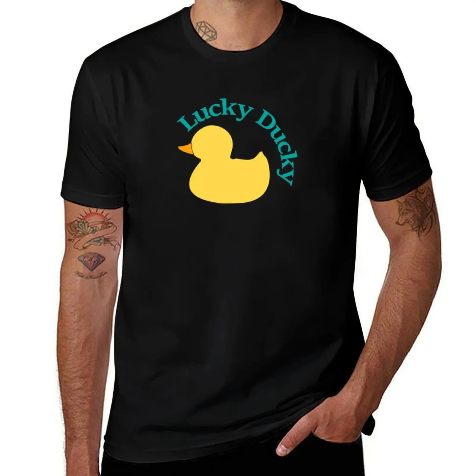 مع مجموعة قمصان القمصان - رجل كبير الحجم مضحك تي شيرت القطن أنيمي القمصان Ducky t المطاط الأصفر تي شيرت نص البط البري محظوظ لطيف #1