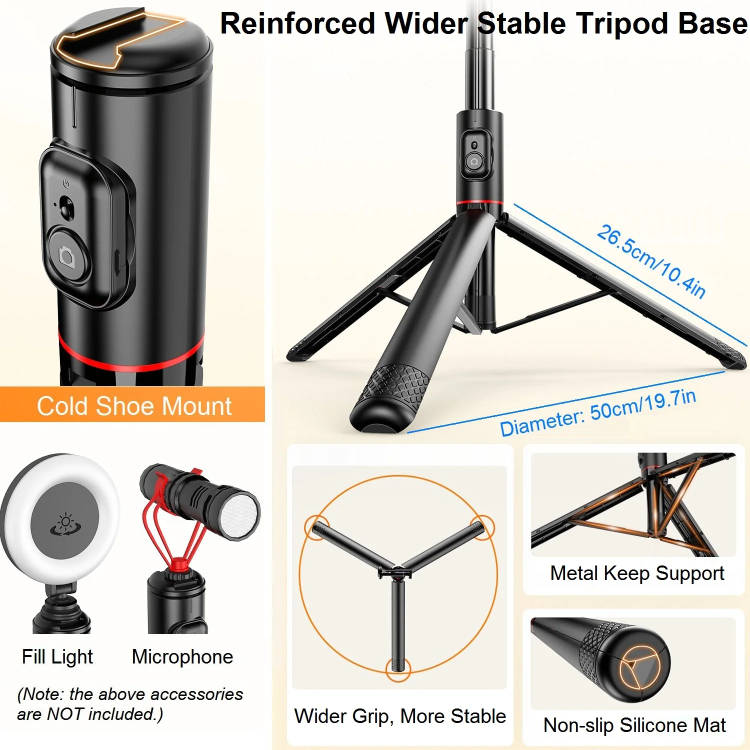 Portable 72 Inch Selfie Stick Tripod with Wireless Remote Cold Shoe,Stand for iPhone Mobile Phone Tiktok Live Streaming