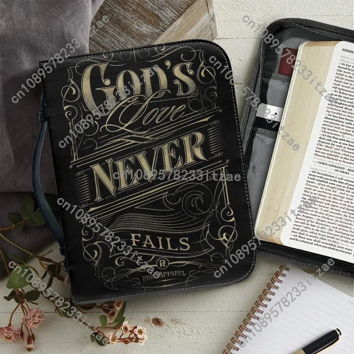 Leather Handbags Zipper Handle Bible Bag Woman God’s Never Fails Bible Cover Case Study Book Holy Storage Bolsas Para Mujeres