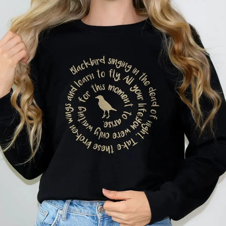 

Aesthetic Sweatshirt Long Sleeves Stylish Pullover Y2K Graphic Hoodies Crew Neck Unisex Casual Daily Wear Black Bird Sillhoutte